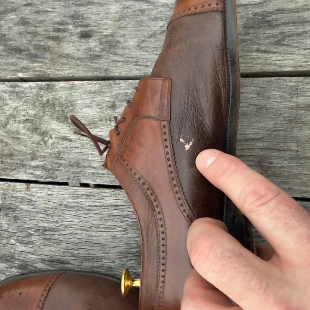 Paolo De Marco Mens Brown Leather Brogue Cap Toe Derby Dress Shoes Size 11 Spain - Picture 8 of 11